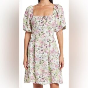 BCBGeneration Pink and Green Floral Puff Sleeve Dress